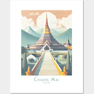 Vintage Retro Majestic Chiang Mai Pagoda Posters and Art